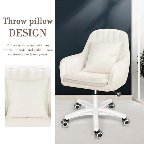 HDHNBA Office Chair, Adjustable Home Office Chair, 360° Swivel Computer Chair for Home Working, Makeup, Gaming, with Pillow and Thickened Seat Cushion,Beige thumbnail 4
