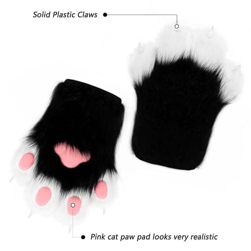 COSYEARS Cat Paw Mittens Gloves Furry Shoes Fursuit Animal Head Mask Halloween Masquerade Costume Accessories Set thumbnail 7
