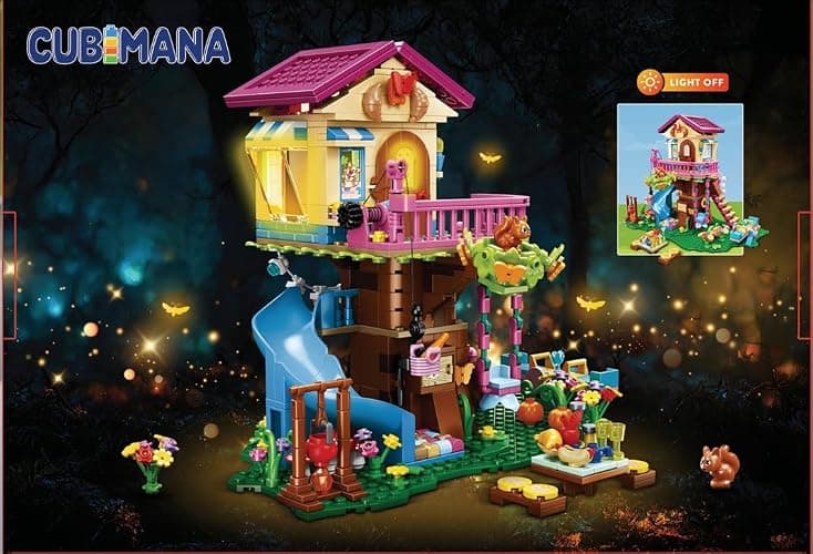 CUBIMANA Treehouse Building Toys with LED Light - 618 Piece Tree House Building Set, 3-Storey Up House with Slide & Stickers, Ages 6-12 thumbnail 14