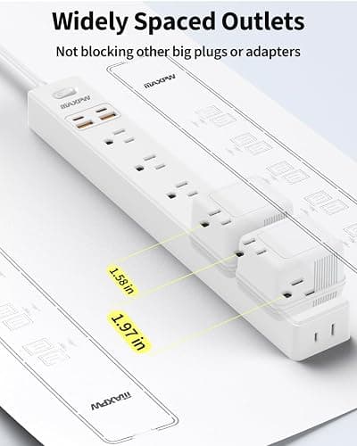 10 Ft Power Strip Surge Protector - 7 Outlets 4 USB Ports (2 USB C), Ultra Thin Flat Extension Cord & Flat Plug, 1700 Joules, Wall Mount, Desk Charging Station for Home Office Dorm, White thumbnail 3