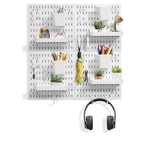 Dualshine Premium Pegboard Wall Organizer, White, 22"*22" | 4 Small Plastic Panels, 38 Accessories, Craft Room, Bathroom, Nursery Storage, and Office - Image 1