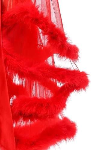 Yexinbridal Tulle Feather Robe Sexy Sheer Mesh Fur Bridal Illusion Boudoir Bathrobe Nightgown Christmas Lingerie thumbnail 6