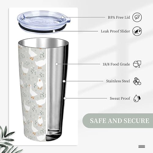 JASROTAO Cute Goose Flowers Tumblers, Goose Floral 20oz Stainless Steel Insulated Travel Tumblers,Travel Coffee Mug with Lid and Straw Cups Gifts for Women Men thumbnail 5