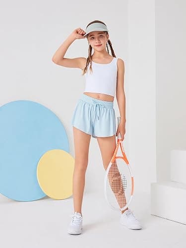 LaBeca Girls Flowy Athletic Shorts Running Tennis Active Butterfly Shorts Double Layer with Pockets Quick-Drying Shorts thumbnail 4