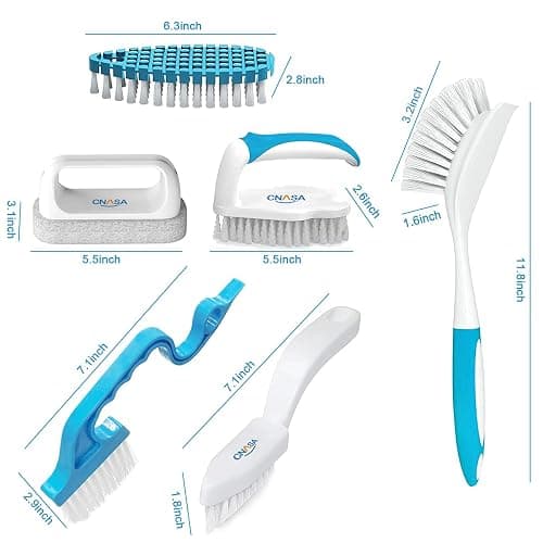 6 Pack Household Deep Cleaning Set - Kitchen, Bathroom & Floor Cleaning Brushes, Includes Scrub, Dish, Bottle, Grout, Crevice & Shoe Brushes thumbnail 2