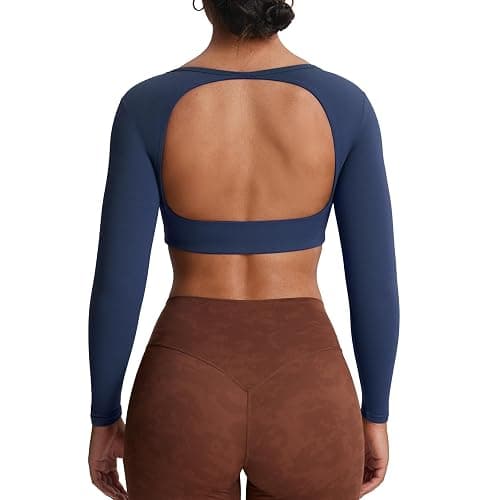 Aoxjox Workout Long Sleeve Crop Tops for Women Clarissa Backless Gym Cropped T Shirt Top - Image 1