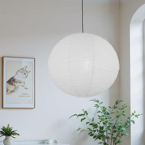 White Round Paper Lantern Lampshade set of 2, 20"x20'' Large Paper Lanterns Pendant Light Shade, Chinese Foldable Design for Living Room, Bedroom, Ceiling Lampshade Party Decor thumbnail 2