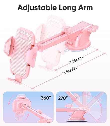 VICSEED Pink Phone Holders for Your Car, [True Military-Grade Shockproof Strongest Suction Power], 3-in-1 Dashboard Windshield Vent, Truck Boat Stand Cell Phone Mount for iPhone Android All Phones thumbnail 5