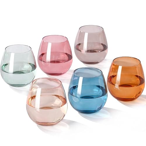 Colored Stemless Wine Glasses Set of 6-15 oz -【Hand-Blown】 Colored Drinking Glasses, European Design Crystal Glass For Red & White Wine, Unique Gifts for Wedding, Birthday(Multicolor) - Image 1