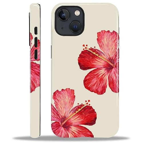 ilikediy for iPhone 13/14 Case [Compatible with Magsafe] Pattern Design for Women Girls Hybrid 2 Layer Hard Shell Silicone Protective Magnetic Cover,C Tropical Hibiscus Flower - Image 1