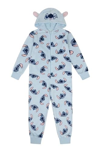 Disney Girls Lilo and Stitch Blue Fleece Sleepsuit Stitch Kids Childrens Onesie - 8-9 Years - Image 1