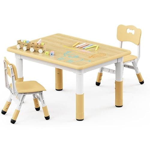 Brelley Kids Table and 2 Chairs Set, Height Adjustable Toddler Desk 31.5" L x 23.6" W and Chair Set, Graffiti Desktop, Classroom/Daycare/Home, Children Multi-Activity Table for Ages 3-8 - Image 1