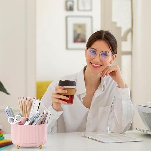 SKYDUE 360 Rotating Multipurpose Organizer - Cute Rotating Pen Holder with 5 Slots for Art Supplies, Office, School, Home thumbnail 7