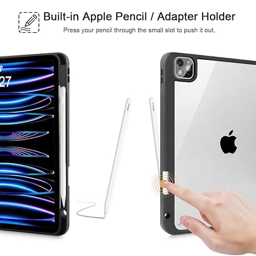 Tuiklol for iPad Pro 11 Inch 4th / 3rd / 2nd / 1st Gen (2022 2021 2020 2018) Case -Built-in Pencil Holder Shockproof Cover Clear Transparent Back Shell with Auto Wake/Sleep, Spot-Black thumbnail 5