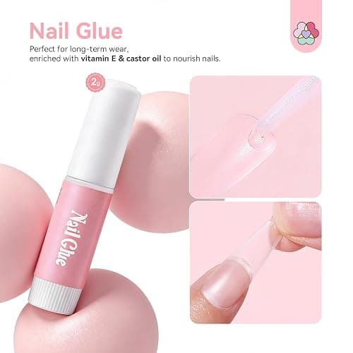 SAVILAND 20PCS Press on Nail Kit: Press On Nail Packaging with Nail File Glue Prep Pads Adhesive Tabs Acrylic Sticks Instruction Cards Pink Bags Nail Prep Application Supplies Manicure Disposable Kit thumbnail 5