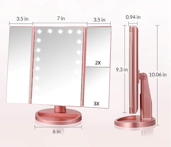 Infitrans Trifold Makeup Mirror Vanity Mirror with Lights,1X 2X 3X Magnification,Touch Screen,180 Adjustable Rotation,Portable Travel Bathroom Cosmetic Mirror thumbnail 2