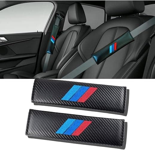 2PCS Car Seat Belt Cover for BMW, Carbon Fiber Seatbelt Shoulder Protection, Soft Car Seat Belt Strap Cushion Protect Your Neck and Shoulder, Car Accessories Seat Belt Pad for Car Truck (Black) - Image 1