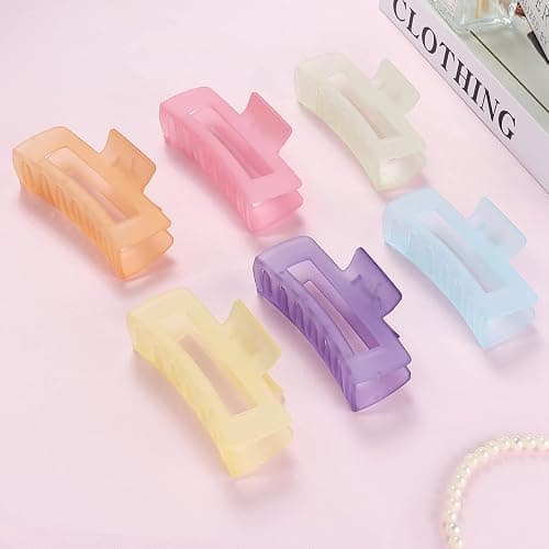 Sisiaipu 4 Inch Big Hair Claw Clips 6 Pcs Large Claw for Thick Hair Square Hair Clips for Women Rectangle Hair Clips Nonslip Acrylic Banana Jaw Clips Hair Accessories for Girls (Ice Cream) thumbnail 5