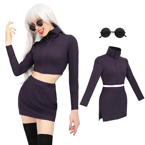 DAZCOS Anime Womens Cosplay Costume US Size Set Bodycon Crop Shirt and Skirt with Glasses for Party Halloween - Image 1