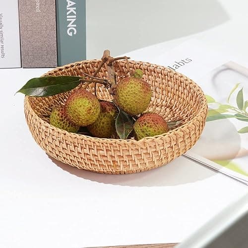Small Round Keys Basket for Entryway Woven Baskets for Organizing Tabletop Decorative Wicker Organizer Basket for Keys Wallet Cell Phone for Fruit Candy Cracker thumbnail 2