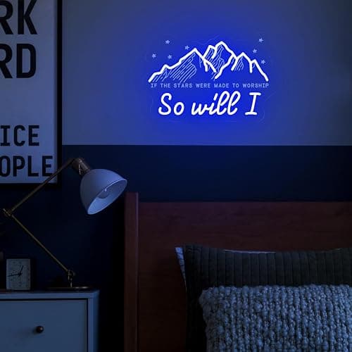 If The Stars Were Made to Worship So Will I Neon Sign, Christian LED Wall Light, Bible Verse Wall Art, Inspirational Jesus Quote Sign, Mountain Lover Gift, Catholic Faith Home Decor 16〞× 10.7〞 thumbnail 3