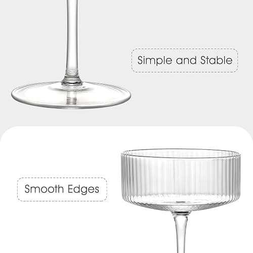 VENVENWEAVS Coupe Glasses Set Of 4,Hand-blow10 Oz Vintage Cocktail Glasses,Ribbed Martini Glasses For Espresso Martini, Champagne,Cosmopolitan,Manhattan,Cocktail Party,Cocktail Glassware Gift Set thumbnail 5