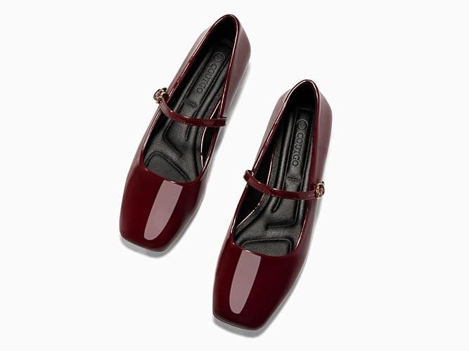 Coutgo Women's Mary Jane Flats Closed Square Toe Ballet Flat Dressy Comfortable Slip on Shoes thumbnail 6