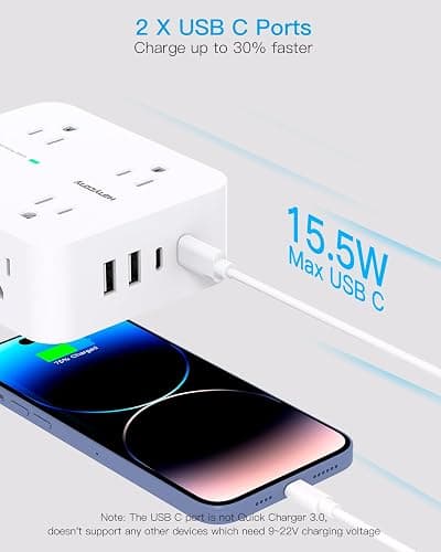 10 Ft Surge Protector Power Strip, HANYCONY Extension Cord with 8 AC Outlets 4 USB (2 USB C) Ports, Flat Plug, Wall Mount Desk USB Charging Station for Home thumbnail 5