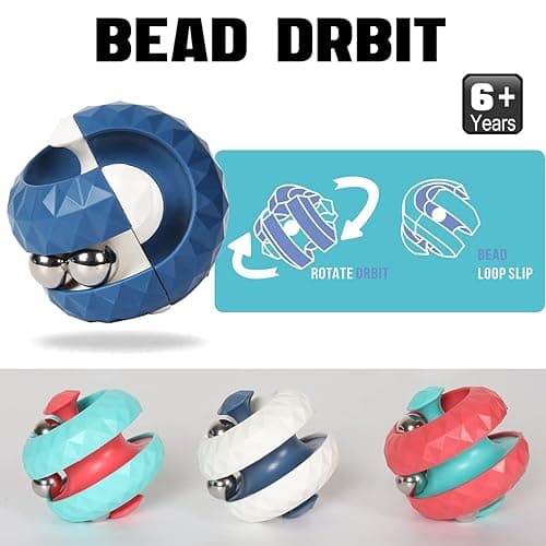 Yiran Rotating Cube Bead Orbit Ball Maze Ball Fidget Hand Spinner Sensory Toys Anxiety and Stress Relief Fingertip Gyro Educational Puzzle Games for Interactive Toys Kids and Adult - Blue thumbnail 5