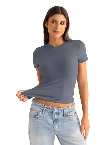 EasyGala Womens Cotton Crew Neck Short Sleeve Shirts Summer Top Trendy Fitted Crop Tops Basic Going Out Tee thumbnail 3