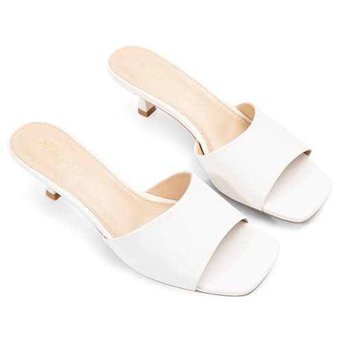 AprCoco Women Kitten Heels Sandals Low Heels Square Open Toe One Band Slip-On Heeled Mules Comfortable Dressy Vacation Sandals thumbnail 4