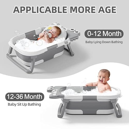 TPN Collapsible Baby Bathtub, Baby Bath Tub with Soft Cushion & Real-Time Thermometer, Baby Bathtub Infant to Toddler Tub (0-36 Months), Portable Newborn Travel Bath tub thumbnail 2