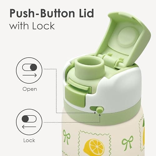 Lemon Stainless Steel Water Bottle, Vacuum Insulated, Push-Button Lid, 32 oz, Gifts for Women Girls Friends Teens Birthday Christmas thumbnail 4