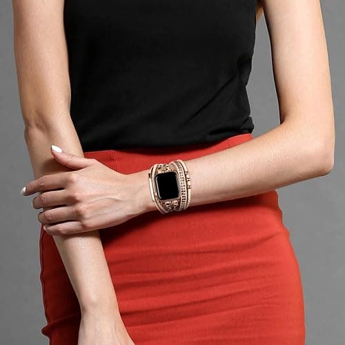 CHARMINGO Boho Leather Bracelet Compatible with Apple Watch Bands for Women Men 38mm 40mm 41mm 42mm 44mm 45mm 46mm 49mm - Multilayer Wrap Dressy Apple Watch Strap for Cute Iwatch Band Series 11 10 9 8 7 6 5 4 SE 3 Ultra 3 2 1 thumbnail 2