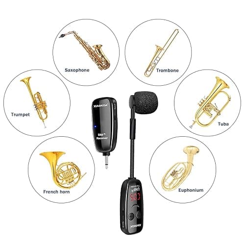 Wireless Saxophone Microphone, UHF Microphones for Sax, Charging Clip Mic with Digital Display, for Trumpet Tuba Trombone Cornet FrenchHorn Instrument Practice Teaching Street Bars Stage Performance thumbnail 4