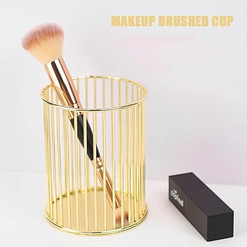 POCOSER Gold Pen Holder for Desk, Metal Pencil Holders Makeup Brushes Cup for Preppy Room Decor Office Home Bedroom School Organizer Toothbrush Holder Gold Decor Aesthetic Gift Accessories thumbnail 6
