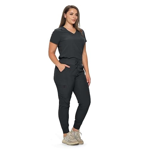 Monarch Uniforms Slim Fit Stretchy Scrubs Women's Jogger Scrub Set Slim Jogger Scrubs with Tuck-In Top for Women thumbnail 2