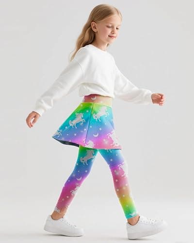 Girls Leggings with Skirt Kids Footless Tights Cute Mermaid Unicorn Leggings for Toddler Girls Kids Ruffle Tights 4-7 Years thumbnail 5