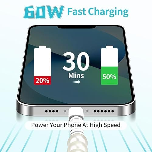For iPhone Charger Cord USB to Lightn-ing Phone Charger Cable for iPhone 14 | [MFi Certified] 60W Beaded Pearl Fast Charging Cable 3FT USB A to iPhone for iPhone 14 13 12 11 AirPods 1/2 iPad 9th thumbnail 5