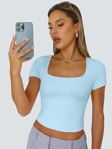 Trendy Queen Tshirts Shirts for Women Double Lined Going Out Crop Tops 2025 Spring Summer Workout Y2k Clothes Beach Fashion thumbnail 6