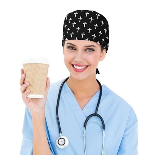 Jesus Christian Cross Working Cap Scrub Cap with Sweatband for Women Men Adjustable Tie Back Nurse Surgical Caps thumbnail 6