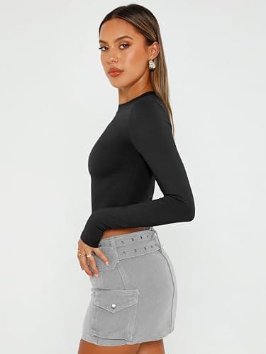Trendy Queen Womens Long Sleeve Crop Tops Basic Slim Fitted Shirts Fashion 2025 Going Out Y2k Tops Teen Girl Clothes thumbnail 4