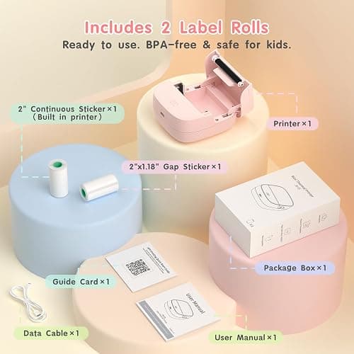 Gloryang JD-23 Sticker Printer, Mini Portable Thermal Printer Print Pod, Inkless Bluetooth Label Maker Machine for DIY Crafts, Journaling, Office & Home Use, 2 Rolls Sticker Paper, Pink thumbnail 7