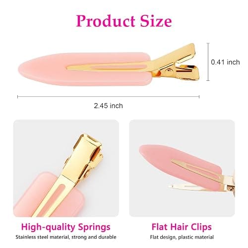 D 6 Pcs No bend Hair Clips No Crease Hair Clip Makeup Clips for Women and Girls Flat Hair Clips for Hairstyling Salon Golden Handle(Pink) thumbnail 2