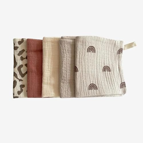 Minifolk Set of 5 Washcloths/Mini Muslins | 100% Cotton | 22x22cm | Desert Set - Image 1