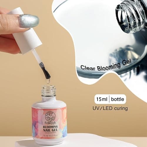 Fcozpjk Nail Blooming Gel, 15ML Clear Blooming Gel Polish for Spreading Effect with 1PCS Dotting Pen Watercolor Flowers Marble Ombre Aura Nail Design Home Manicure Salon Supplies Soak Off UV/LED Cure thumbnail 3