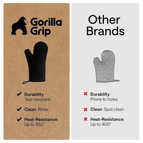 GORILLA GRIP Silicone Oven Mitts, 550F Heat Resistant, 12.5x8.3, Black | BPA-Free Cooking Waterproof Safety Gloves, Thick Cotton Lining, Flexible Gripping for Baking, Grilling, Kitchen Potholder Set thumbnail 7