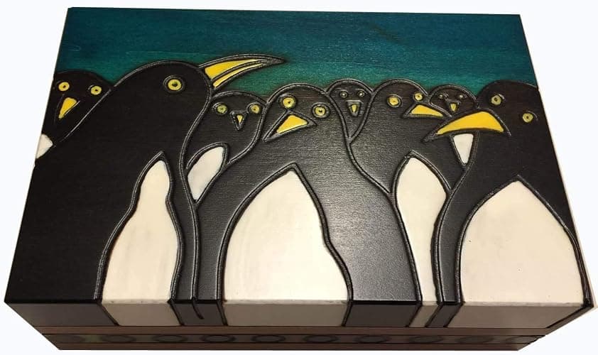 MilmaArtGift Handmade Wood Penguins Decorative Box Kids Keepsake Box Made in Poland - Image 1
