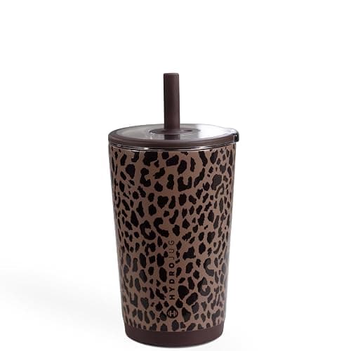 HydroJug Everyday Tumbler 14 oz, Ceramic-Lined Straw Cup, Brown Leopard - Image 1