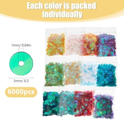DICOSMETIC 6000Pcs 12 Couleurs Petites Paillettes Transparentes en Vrac 5mm Paillettes Plates Rondes en PVC pour Couture DIY Vêtement Chaussure Accessoires Artisanaux Trou: 1mm thumbnail 3